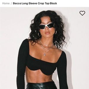 Princess Polly black long sleeve crop top size 2